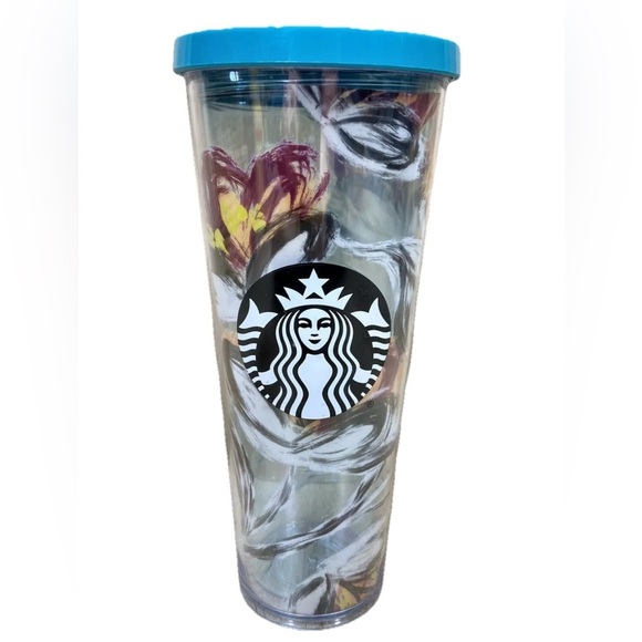 2019 Starbucks Peony Flower Floral Tumbler Venti Cold Cup 24 oz No Straw - Picture 1 of 11